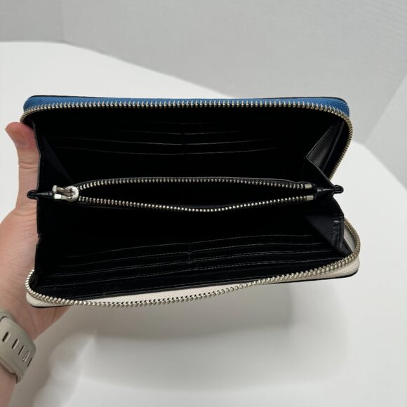 Coach Lightning Bolt Wallet Black Leather Two Pouch One Zip Pocket Blue White. - Picture 3 of 7